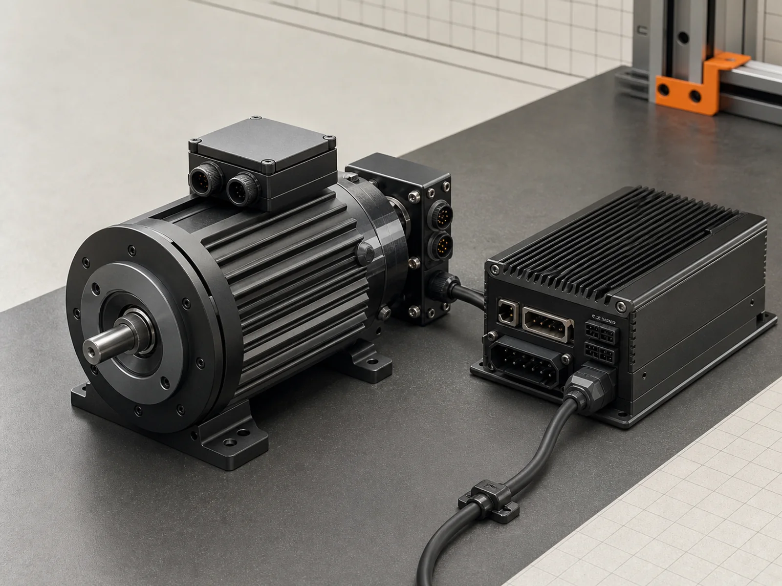 Rendered traction-servo configuration with motor, feedback, and drive